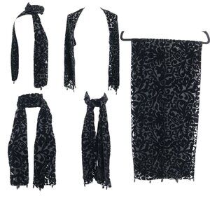 Velvet Burnout Scarf Black Whimsigoth Witchy Boho Dark Feminine Glamorous‎ Party